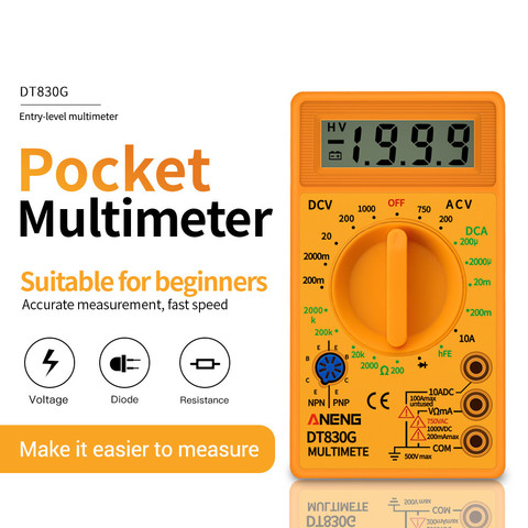 Digital Multimeter Voltmeter Ammeter Ohmmeter DC10V~1000V 10A AC 750V Current Tester Test LCD Display DT830B ► Photo 1/6