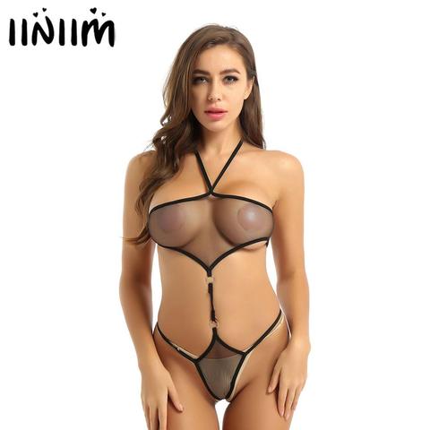 Womens Japan Erotic Parties Teddies Swimwear See Through Sheer Fetish Lingerie Sissy Catsuit Backless Bikinis Bodysuit Nightwear ► Photo 1/6