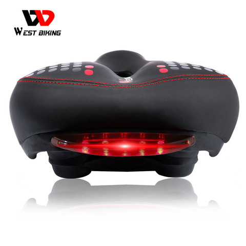 WEST BIKING Bicycle Saddle with Tail Light Thicken Widen MTB Bike Saddles Soft Comfortable Bike Hollow Cycling Bicycle Saddle ► Photo 1/6