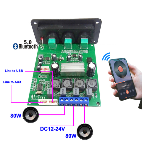 2*80W TPA3116 Bluetooth 5.0 HIFI Digital Power Car Amplifier Board Class D 2.0 Channel Automotive Aduio Stereo Equalizer Amp ► Photo 1/5
