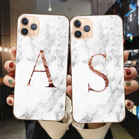 Buy Online Letter Monogram A B C D White Marble Soft Tpu Phone Case For Coque Iphone 6 6s 7 7plus 8 8plus Xs Max Xr X 11 Pro Max Back Cover Alitools