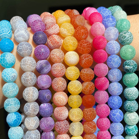 Natural Coloful Frost Cracked Agates Stone Beads Round Loose Spacer Beads For Jewelry Making DIY Bracelet Handmade 4/6/8/10/12mm ► Photo 1/6