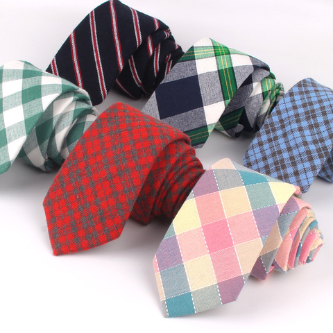 New Green Plaid Ties For Men Women Cotton Slim Neck Tie For Wedding Business Suits Skinny Ties Fashion Striped Necktie Neck Wear ► Photo 1/6