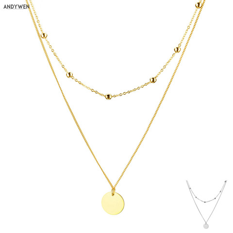ANDYWEN 925 Sterling Silver Gold Round Pendant Chain Chocker Women Double Chain Necklace Simple 2022 Fashion Luxury Jewelry ► Photo 1/6