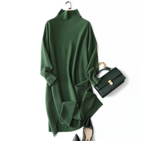 new style warm long sleeve women's oversized turtleneck 100% cashmere sweater dress for winter ► Photo 1/5