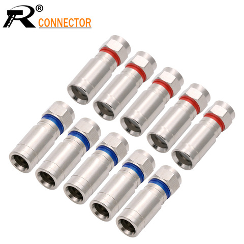 20pcs/lot Copper RG6/RG59 Weatherproof F Compression Connector RF COAXIAL Wire Connector Free soldering Adapter Red/Blue colors ► Photo 1/6