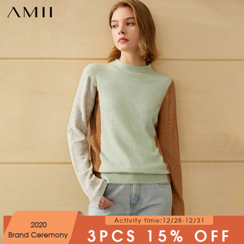 Amii Minimalism Winter Fashion Women's Sweater Causal Patchwork Slim Fit Women's Turtleneck Sweater Female Pullover 12040571 ► Photo 1/5