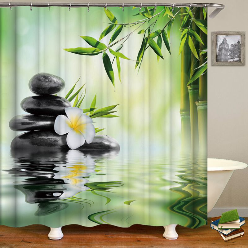 Black Buddha Nice Pagoda 3D Shower Curtain Waterproof Fabric Bathroom Decoration 