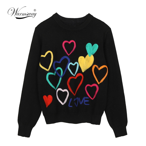 2022 Spring Women Lovely Sweater O-Neck Colorful Candy Color Heart Embroidery Knitwear Slim All-Match Pullover Femme C-195 ► Photo 1/1