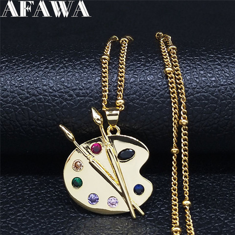 Painting Plate Zircon Copper Stainless Steel Necklaces Women Gold Color Choker Necklace Jewelry cadenas mujer NC120S01 ► Photo 1/6