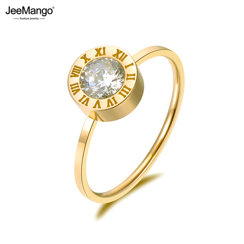 JeeMango Stainless Steel Jewelry Round AAA Zircon Roman Numerals Basic Models Anillos Mujer Rose Gold Color Rings Anneau JR18139 ► Photo 1/6