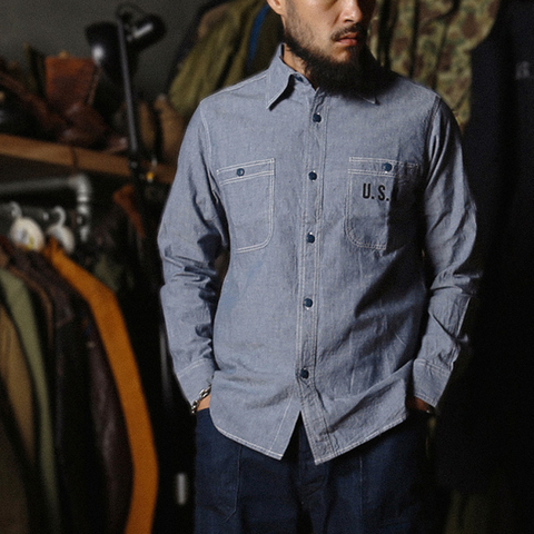 Bronson WW2 USN Chambray Work Shirts Men's Vintage Selvage Navy Fatigue Utility ► Photo 1/6