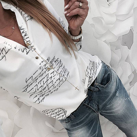 Women's Shirts With Long Sleeves 2022 Fashion Women V Neck Letters Printing Button Women's Shirts For Spring Tops Blouse Блузка ► Photo 1/6