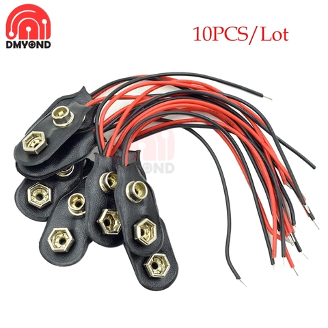 10PCS I Type 9V Clip-on Battery Connector Faux Leather Shell 2 Wired 9 Volt Battery Clip Connector Battery Holder For Arduino ► Photo 1/6