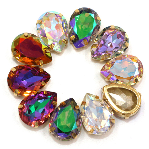 New arrivals Teardrop shape K9 glass crystal sew on rhinestones with gold Hollow frame DIY Handicrafts/clothing ► Photo 1/6