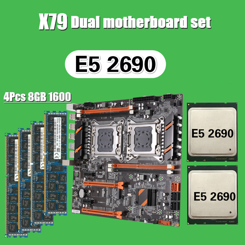 Kllisre X79 Dual CPU motherboard set with × Xeon E5 2690 × 8GB