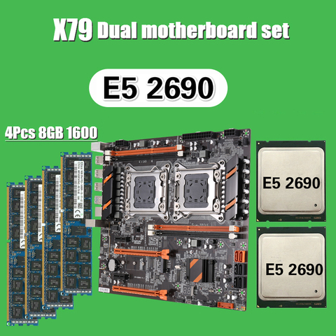 Kllisre X79 Dual CPU motherboard set with 2 × Xeon E5 2690 4 × 8GB=32GB 1600MHz DDR3 ECC REG memory ► Photo 1/6