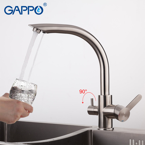 GAPPO silver Kitchen sink Faucet tap Purification Function Cold and Hot Water Mixer Stainless Steel Crane Double Handles G4399 ► Photo 1/6