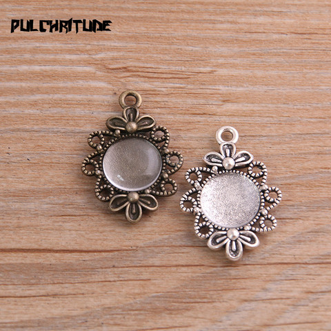  8pcs 12mm Inner Size Two Color Metal Alloy Simple Round Flowers Cabochon Pendant Setting Jewelry Findings ► Photo 1/6