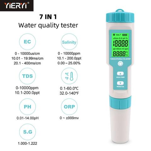 New 7 in 1 PH/TDS/EC/ORP/Salinity /S. G/Temperature Meter C-600 Water Quality Tester for Drinking Water, Aquariums PH Meter ► Photo 1/6