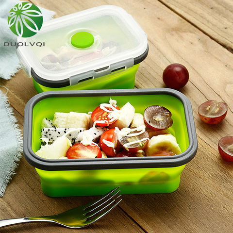 Duolvqi 1pc Collapsible Silicone Food Lunch Box Dinnerware Foldable Fruit Salad Storage Food Box Container Tableware BPA Free ► Photo 1/6