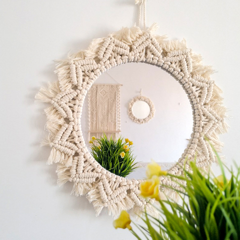 Macrame Mirror Handmade Makeup Mirror Lighted Compact Wall Tapestry Home Porch Mirrors For Home Makeup Bath Room ► Photo 1/6