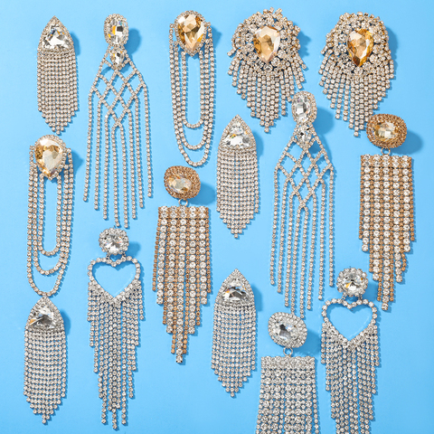 2022 Fashion Luxury Shiny Rhinestone Long Tassel Dangle Earrings Female Earrings Accessories Dinner Party Wedding Gift ► Photo 1/6