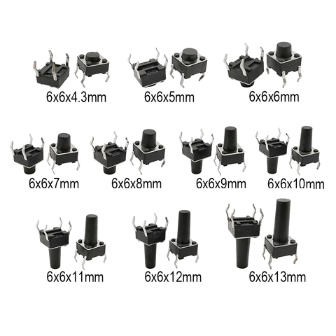 Tact Button Switch 6x6mm Mini Micro Momentary Tactile Push Button Switch 4 Pin ON/OFF keys button DIP 6x6x4.3~13MM ► Photo 1/3