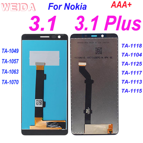 AAA+ LCD For Nokia 3.1 LCD TA-1049 TA-1057 Display Touch Screen Digitizer Assembly For Nokia 3.1 plus LCD TA-1118 TA-1104 ► Photo 1/6