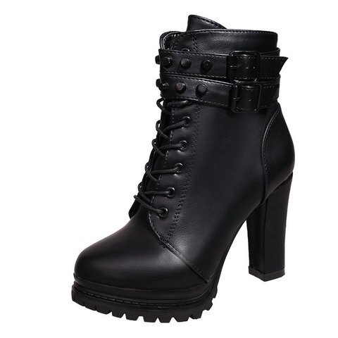 Women Motorcycle Boots New Female Fashion Woman's 11cm High Heel Mature Boots Flat Vintage Buckle Casual Lady Boots ► Photo 1/5