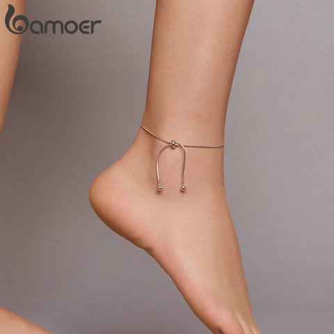 bamoer Genuine 925 Sterling Silver Adjustable Snake Charm Anklet for Women Foot Bracelet Jewelry Minimalist Jewelry 30CM SCT016 ► Photo 1/5