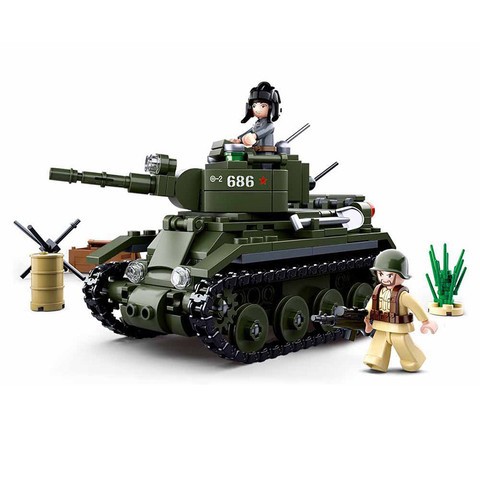 SLUBAN WW2 Military BT-7 Cavalry Tank Model DIY Building Blocks World War II Army Soldier Figures Bricks Classic Kids Toys Gifts ► Photo 1/4