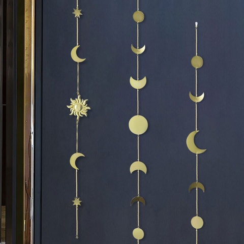 Metal Round Piece Sun Moon Shape Hanging Decoration Photo kids Living Room Wall Hanging Decoration With Chains ► Photo 1/6
