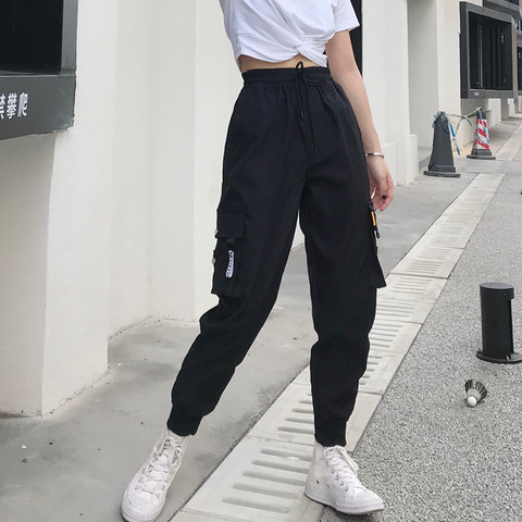 Fashion Cargo Women's Pants Pocket White Streetwear High Waist Trouser