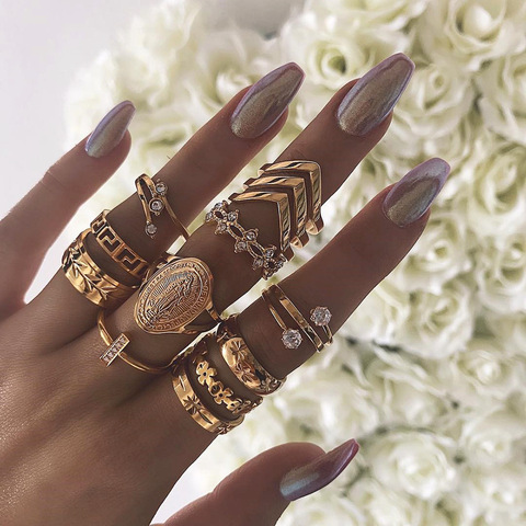 13pcs/Set Gold Midi Finger Rings Set For Women crystal Geometric Retro Knuckle Ring Fashion Jewelry Gift Drop shipping ► Photo 1/6