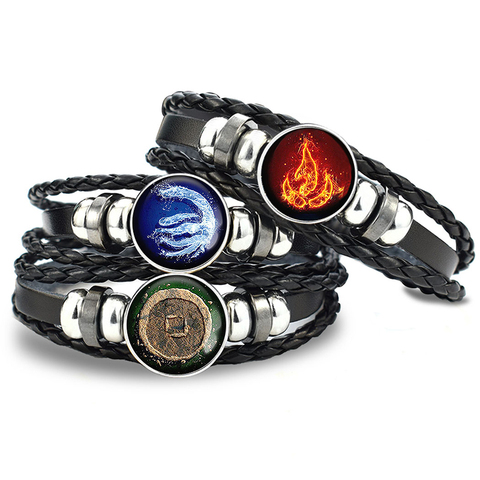 Avatar: The Last Airbender Fire Nation Logo Black Leather Bracelet Anime Jewelry Aang Prince Zuko Cosplay Accessories ► Photo 1/6