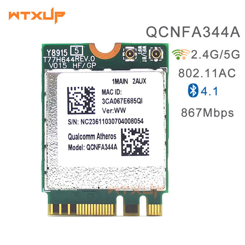 Qualcomm Atheros Wireless AC Wi-Fi adapter QCNFA344A NFA344A wifi Dual Band + BT4.1 bluetooth 4.1 NGFF Card ► Photo 1/5