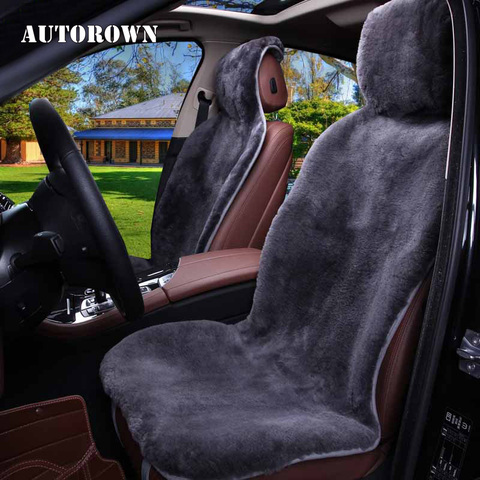 AUTOROWN Comfortable Real Sheepskin Car Seat Cover Front Seat Protector Soft For All Season Auto Interior Accessories 2022 New ► Photo 1/6