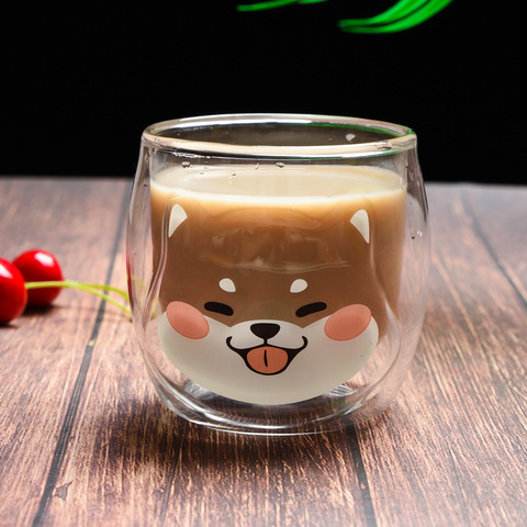 200ML Korean Cute Shiba Inu Mugs Double Glass Breakfast Milk Mug Creative Animal Coffee Cup Ladies Juice Cups ► Photo 1/6
