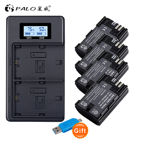 4Pcs LP-E6 LP E6 LPE6N Camera battery AKKU Japan Sanyo Cell + LCD USB Dual Charger for Canon EOS 5DS R 5D Mark II 5D 6D 7D 80D ► Photo 1/6