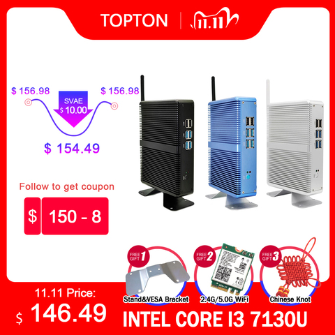 Fanless Mini PC i7 i5 7200U i3 7100U DDR4/DDR3 Win10 Pro Barebone Nuc Computer Win10 Pro Linux HTPC VGA HDMI WiFi Gigabit Lan ► Photo 1/6