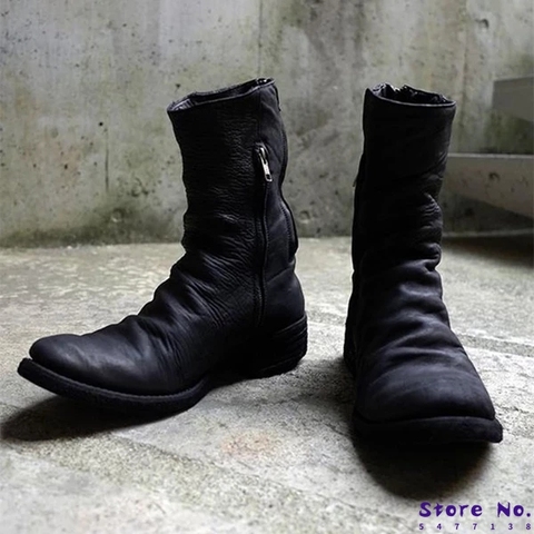 Fashion Men Shoes Top Quality Men's Zipper Flop Motorcycle PU Leather Boots Round Toe Casual Zapatos De Hombre LP387 ► Photo 1/6