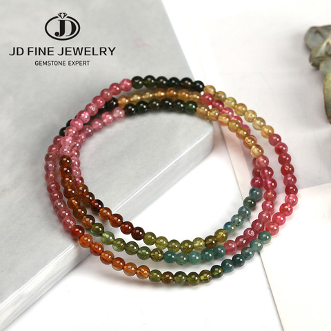 JD 4-5mm Natural Mix Tourmaline Multilayer Bracelet Natural Stone Bead Quartz Bracelet Women Men Fashion Semi-precious Jewelry ► Photo 1/6