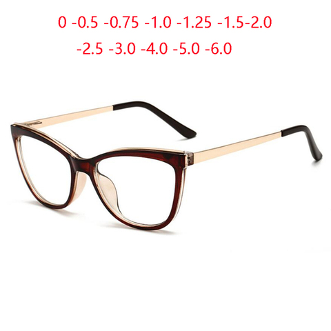 Anti Blue Light Cat Eye Prescription Eyeglasses Women Tea Frame Oval Nearsighted Glasses  Female 0 -0.5 -0.75 -1.0 To -6.0 ► Photo 1/6