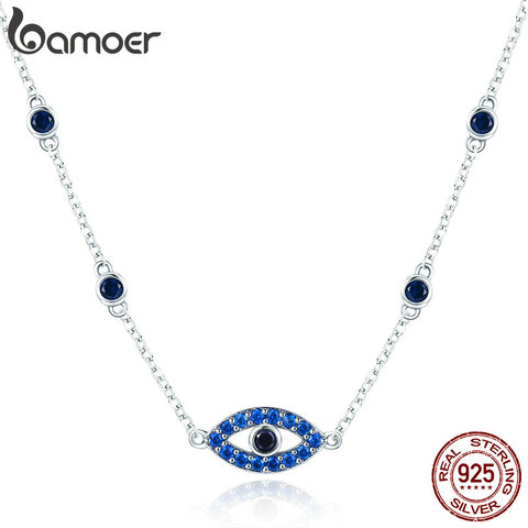 BAMOER Real 925 Sterling Silver Guardian Lucky Eye Blue CZ Chain Pendant Necklaces for Women Sterling Silver Jewelry SCN300 ► Photo 1/6