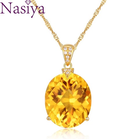 Luxury Sterling Silver 925 Pendant Necklace For Women Fine Jewelry Yellow Citrine Chain Wedding Engagement Party Valentine gift ► Photo 1/5