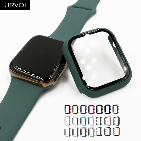 URVOI Full cover for Apple Watch series 6 SE 5 4 3 2 matte Plastic bumper hard frame case with glass for iWatch screen protector ► Photo 1/6