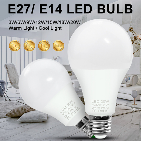WENNI Light Bulb E27 LED Bombillas 3W 6W 9W 12W 15W 18W 20W LED Bulb 220V LED Lamp E14 Ampoule High Brightness Lighting SMD2835 ► Photo 1/6