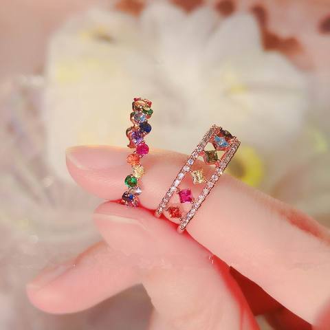 Korean Colorful Crystal Zircon Open Rings For Women 2022 New Design Delicate Simple Micro Pave Jewelry Adjustable Ring bijoux ► Photo 1/1