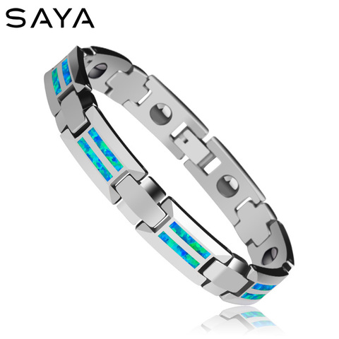 Unisex 10mm Width Tungsten Carbide Bracelets Inlay Magnet Stones and Opal Blue & Red 18.5/20cm, Free Shipping, Customized ► Photo 1/6